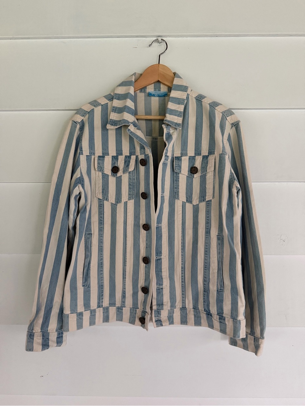 Show Me Your MuMu Blue & Cream Striped Denim Jacket